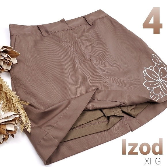 Izod XFG Stretch Brown White Floral Skirt sz 4 - Picture 1 of 15